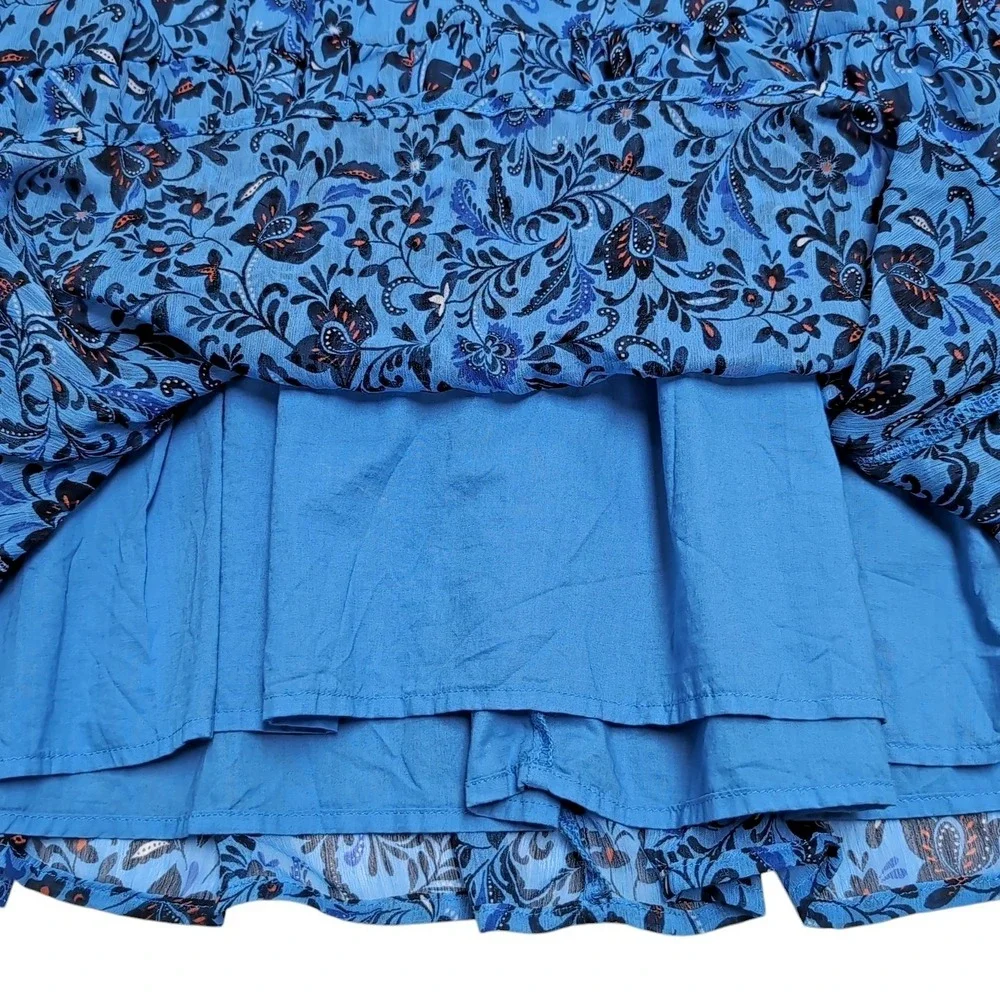 Old Navy Smocked Midi Dress Womens L Blue Floral Sheer Short Sleeve Boho Cottage